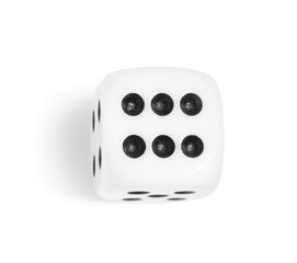 One game dice isolated on white, top view