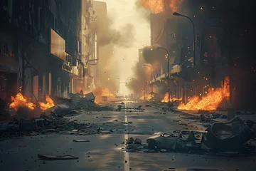 Poster A burned city street with no life generative ai apocalyptic scene © john