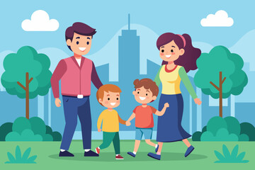Obraz na płótnie Canvas happy family walks vector illustration