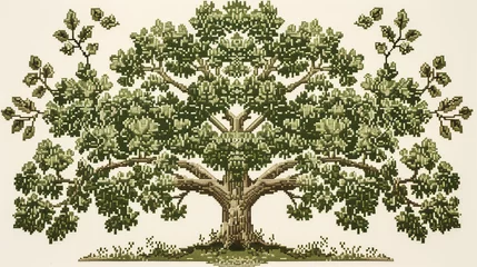 Fotobehang Tree Cross-Stitch Embroidery Design © TY