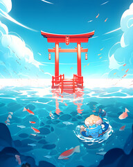 japanese temple in the sea  ai generative  - obrazy, fototapety, plakaty