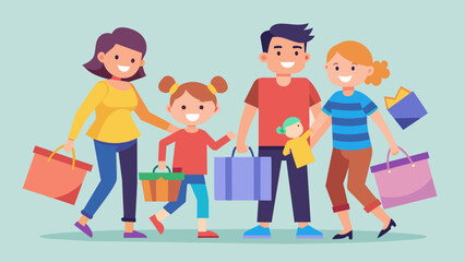 happy family with shopping father mother son and vector illustration