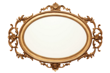 Gold Framed Mirror on White Background. On a White or Clear Surface PNG Transparent Background.