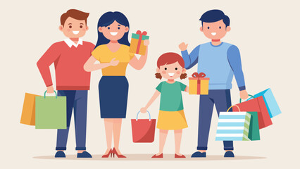 happy family with shopping father mother son and vector illustration