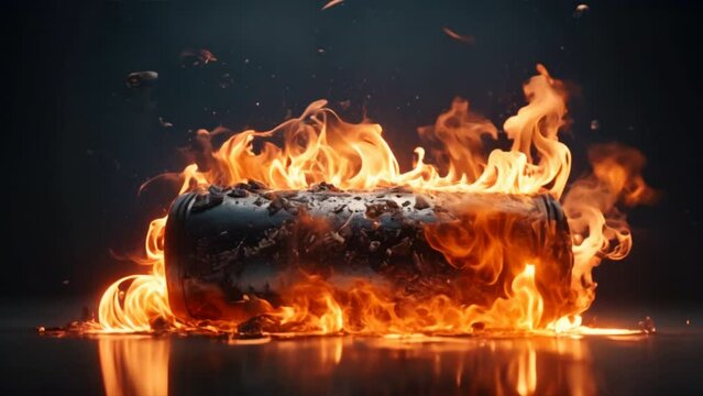 Fire covers battery ,Fire is burning the battery, it is dangerous to use the battery.