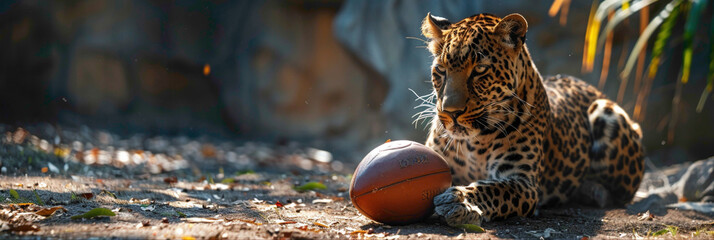 a Leopard playing with football beautiful animal photography like living creature