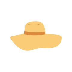 Straw sun hat vector illustration isolated. Flat hand drawn clip art of summer accessory with ribbon.