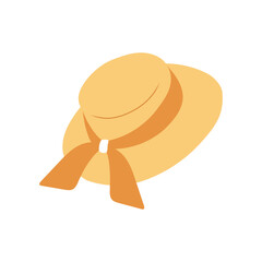 Straw sun hat vector illustration isolated. Flat hand drawn clip art of summer accessory with ribbon.