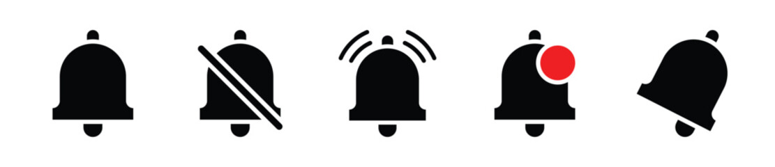 Notification bell icon set. Bell, notification, incoming, messages, communication icon set - Vector