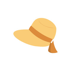 Straw sun hat vector illustration isolated. Flat hand drawn clip art of summer accessory with ribbon.