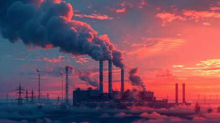 A polluted power plant emitting greenhouse gases - obrazy, fototapety, plakaty