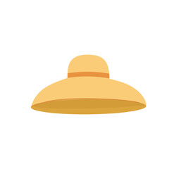 Straw sun hat vector illustration isolated. Flat hand drawn clip art of summer accessory with ribbon.