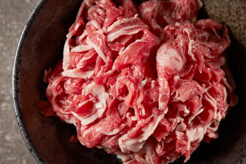 raw beef in bowl