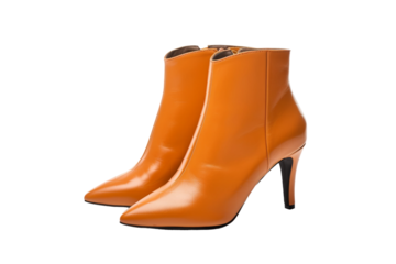 Stylish Orange High-Heeled Boots. On a White or Clear Surface PNG Transparent Background.