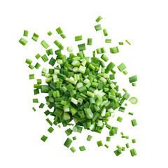 Close up of chopped green onions on a white surface