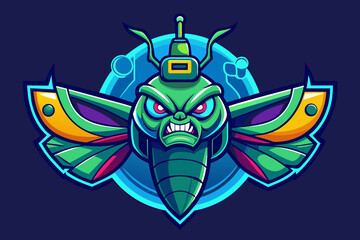 admiral butterfly with neon colors and angry submarine  vector logo