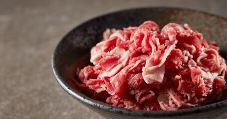 raw beef in bowl