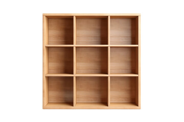 Organized Wooden Shelf With Multiple Shelves. On a White or Clear Surface PNG Transparent Background.