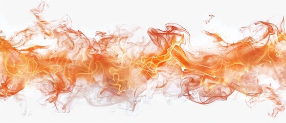 Real fire line flames isolated on white background,Fire flames on white background, close up,Red smoke on a white background. Close-up. Abstract background.

