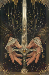 Sword in hands - tarot - oracle - symbolism - generative ai