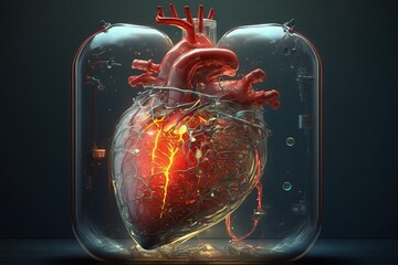 Artificial organ transplantation, heart. Modern medical technologies. AI generated. - obrazy, fototapety, plakaty