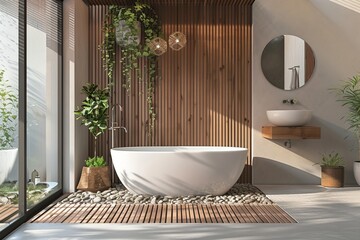 interior design background of bathtub bathroom interior house design ideas concept Created with Generative AI Technology.