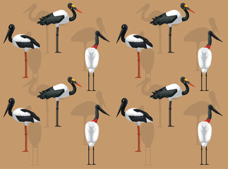 Bird Stork Jabiru Cartoon Cute Seamless Wallpaper Background