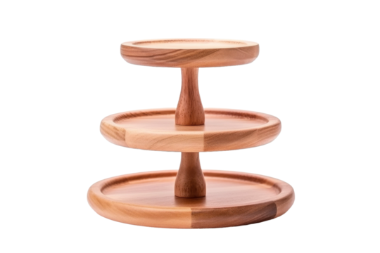 Three Tiered Wooden Tray With Handle. On a White or Clear Surface PNG Transparent Background.
