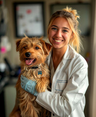 Happiness unleashed: vet's genuine smile at clinic