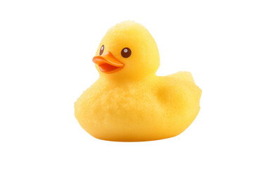 Fototapeta premium Small Yellow Rubber Ducky on White Background. On a White or Clear Surface PNG Transparent Background.