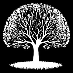 Naklejka premium Tree . Black and white botanical illustration. Logo design for use in graphics. Generated by Ai