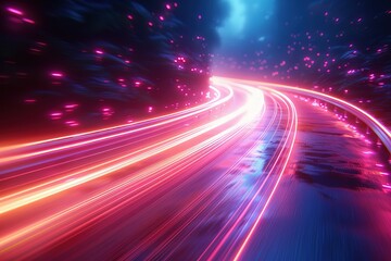 Panoramic high speed technology concept, light abstract background. Image of speed motion on the road.fast light technology concept, light abstract background.