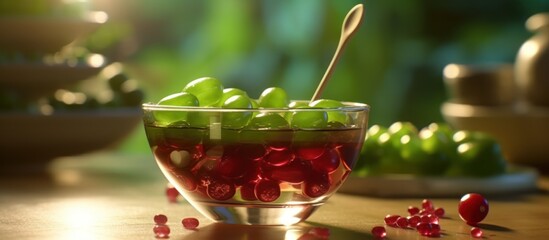 Green tea Macha Jelly and red bean AI generated - obrazy, fototapety, plakaty