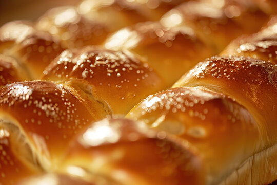 Close up of sweet bread buns. Background image. Created with Generative AI technology.