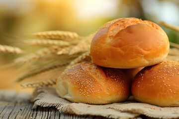 Freshly baked loaf of bread. Background image. Created with Generative AI technology.