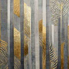 a big cluster line wall mural in shades of grey and gold, presented on a non-woven fabric wall. Employ a mixed media approach, combining digital collage and painting techniques to create a visually dy
