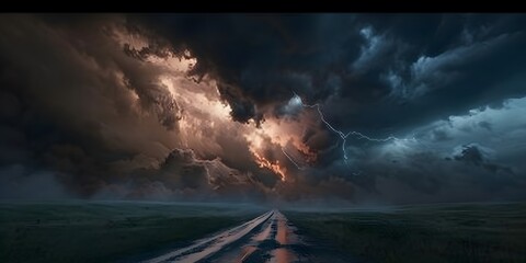 Thunder and lightning, dark clouds in rainstorm environment, lightning and thunder - obrazy, fototapety, plakaty