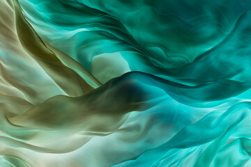 toned random stirring of textile cloth in water with teal and jade green and brown colours