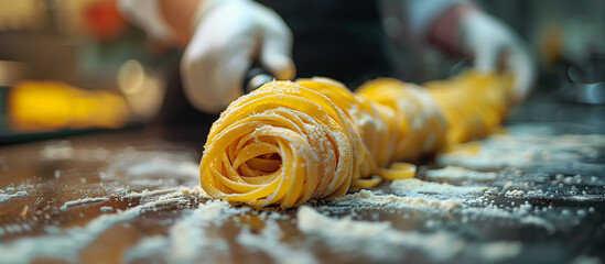 Chef making fresh egg pasta dough at restaurant. Italian food. - 780393860