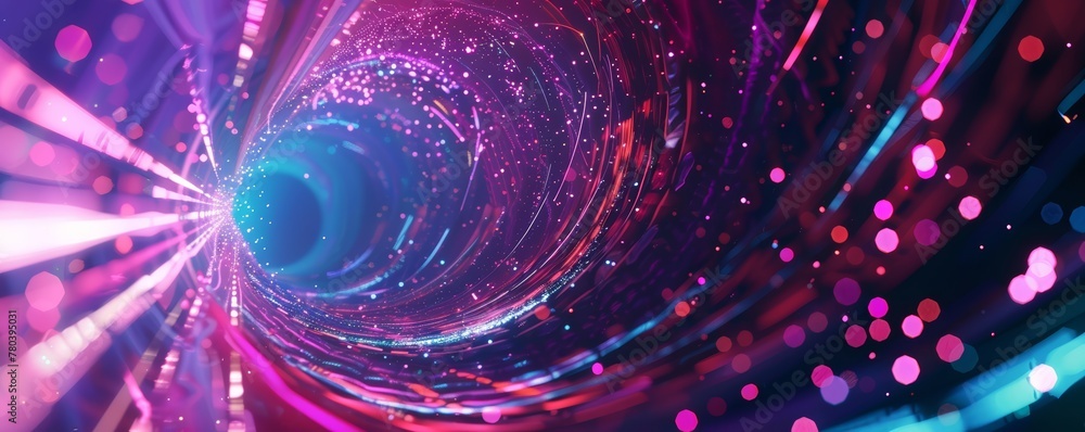 Poster a picture of a colorful shiny tunnel in the style of galaxy and stars and space vibes, abstract vort
