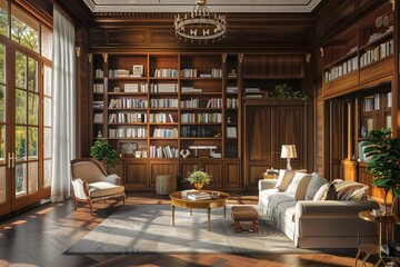 modern luxury elegance living area with nice library book shelf style home library beautiful home...