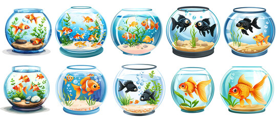 Cute fishes in aquarium Clipart Illustration, png, generated ai
