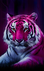 A Tiger in a neon background