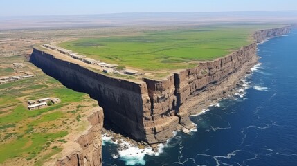 Aerial view of dramatic cliff edge by the sea, popular destination for extreme travel enthusiasts