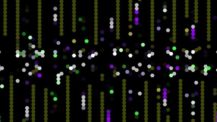 Black background with random hexagon patterns scattered around
