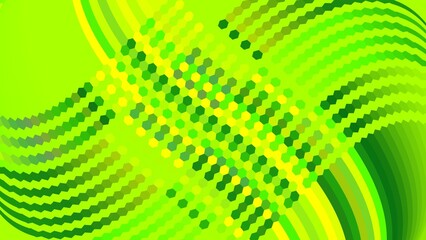 Gradient green abstract background with hexagon dots and curved striped pattern