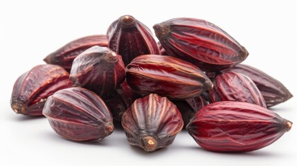 A heap of African kola nuts with a bitter traditional taste and red-brown appearance - obrazy, fototapety, plakaty