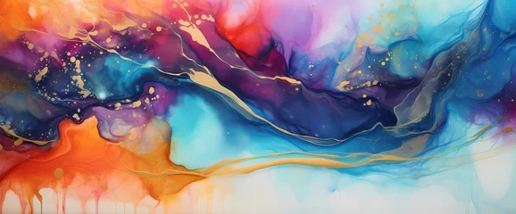Foto auf Leinwand Bold bursts of color sparkle with the addition of glitters, adding a touch of magic to this mesmerizing marble ink abstract scene. © Hamza
