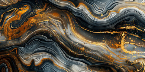 abstract  swirling  gold yellow ink marble background, alcohol ink marbling background. Liquid waves and stains. Black and gold abstract fluid art. gold Acrylic and oil paint 