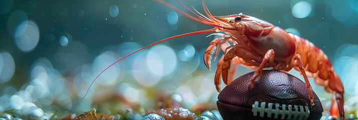 a Shrimp playing with football beautiful animal photography like living creature - obrazy, fototapety, plakaty